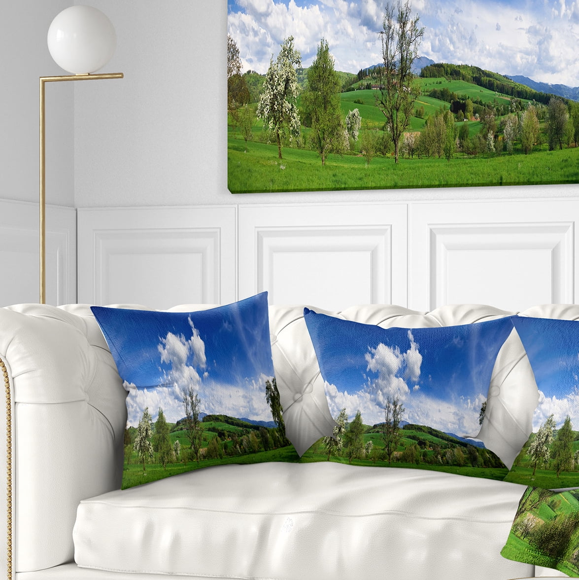 Designart Green Blue Spring Landscape - Photography Throw Pillow - 18x18
