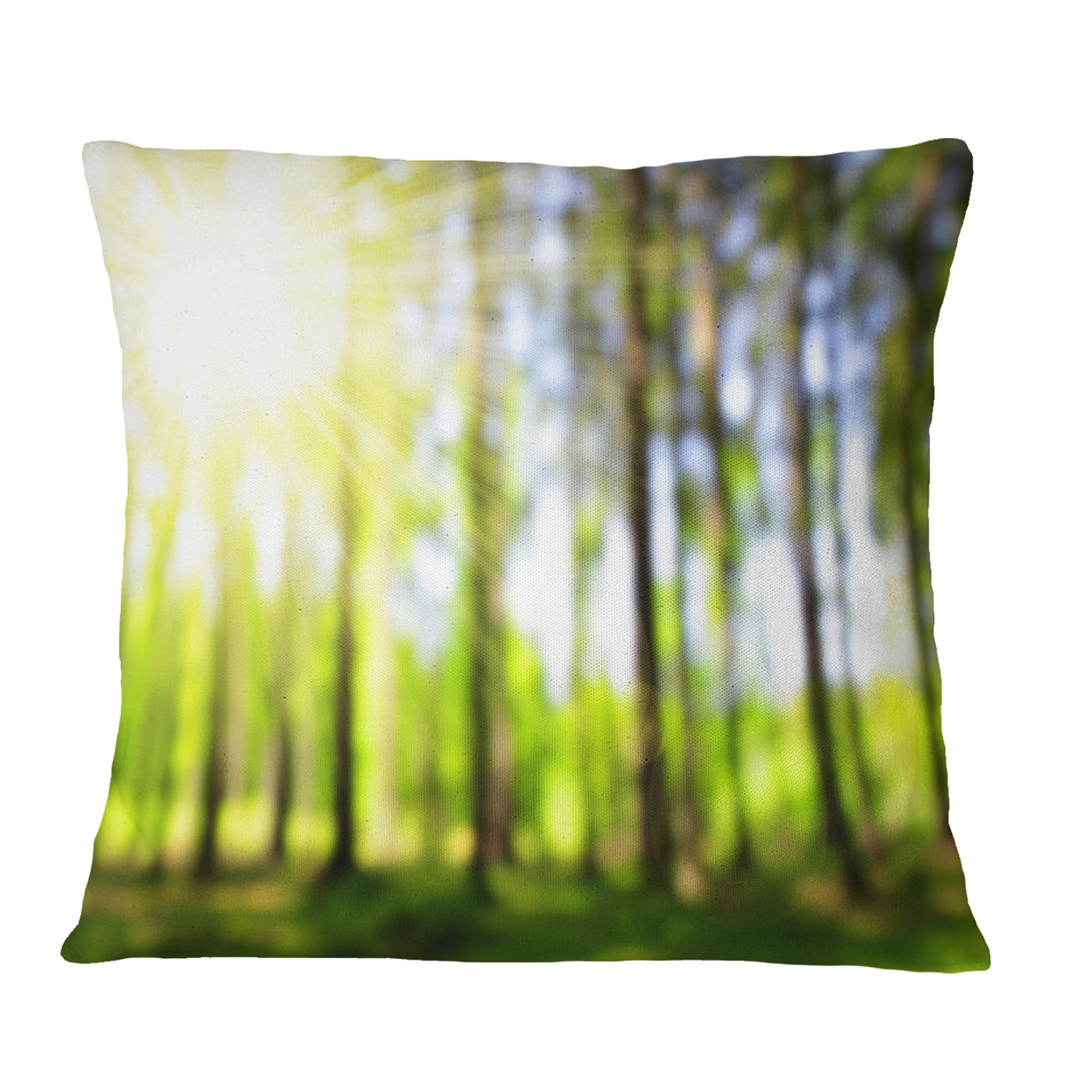 Designart Green Bokeh in the Forest - Landscape Printed Throw Pillow - 16x16
