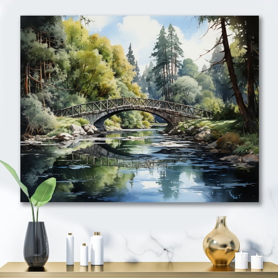 Designart "Green Bridge peaceful Arch I" Architecture Canvas Print
