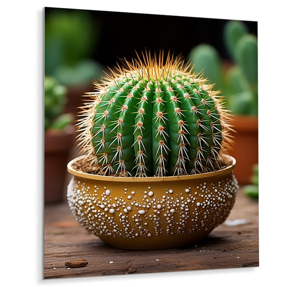 Designart "Green Brown Cactus Representation Colorfuled Acrylic" Floral & Botanical Metal Wall Decor