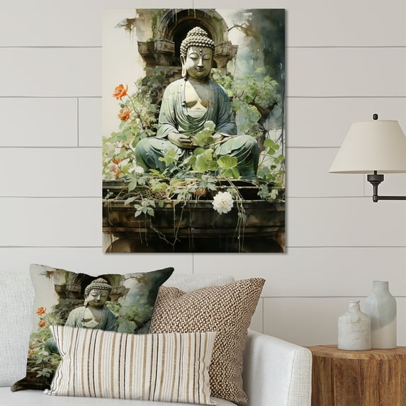 Designart "Green Buddhist Art Buddhas peaceful I" Buddhism Metal Art Living Room