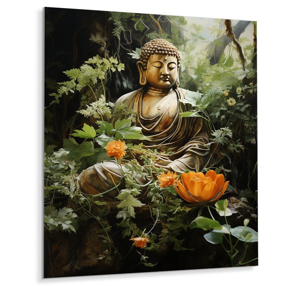 Designart "Green Buddhist Art Buddhas peaceful II" Buddhism Metal Wall Decor