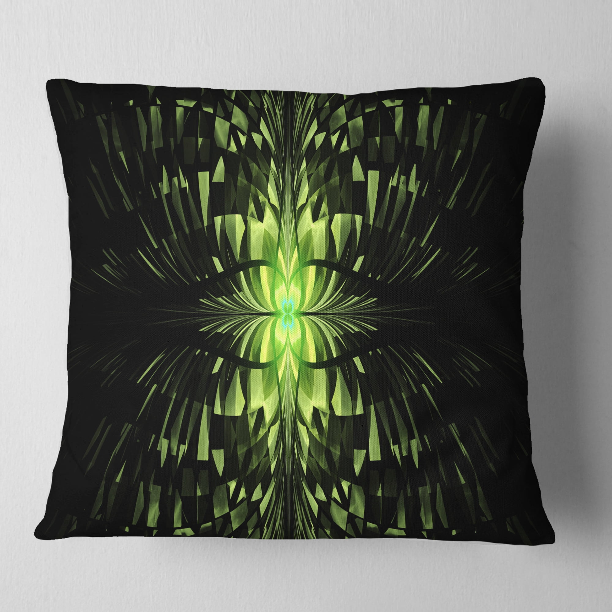 Designart Green Butterfly Pattern on Black - Abstract Throw Pillow - 16x16