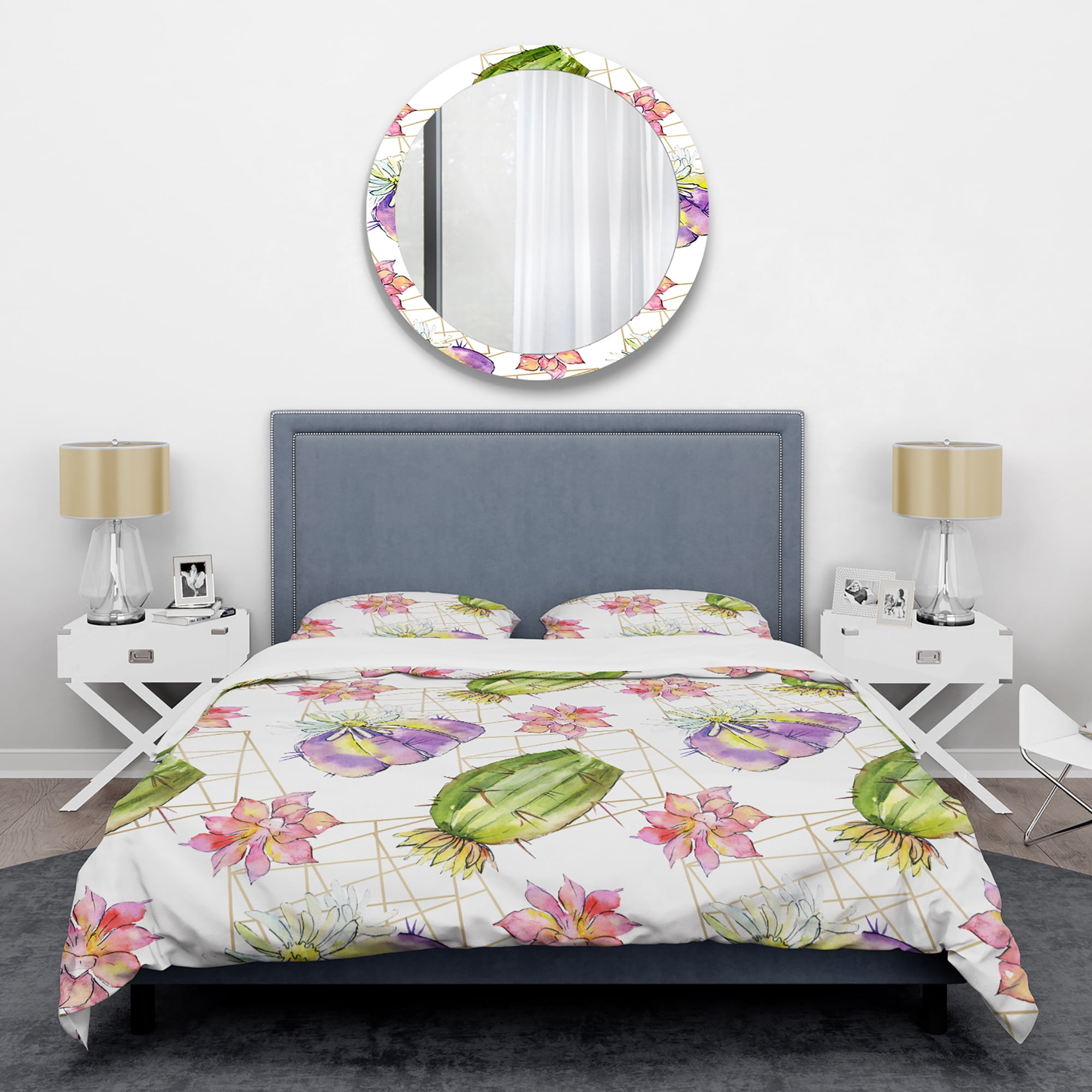 Designart 'Green Cactus Pattern' Mid-Century Modern Duvet Cover Set