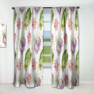 Designart 'Green Cactus Pattern On White' Mid-Century Modern Curtain Panel