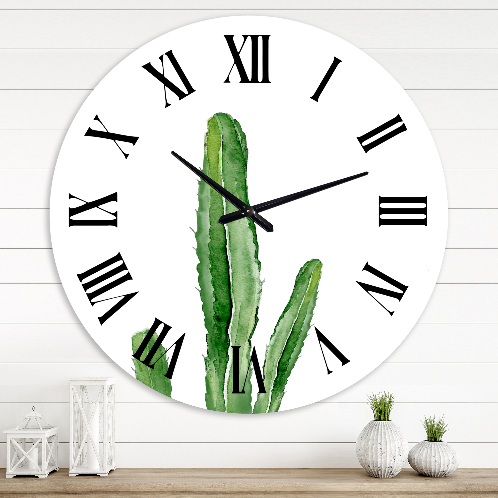 Designart 'Green Cactus South Western Plant Botanical Detail' Tropical Wall Clock