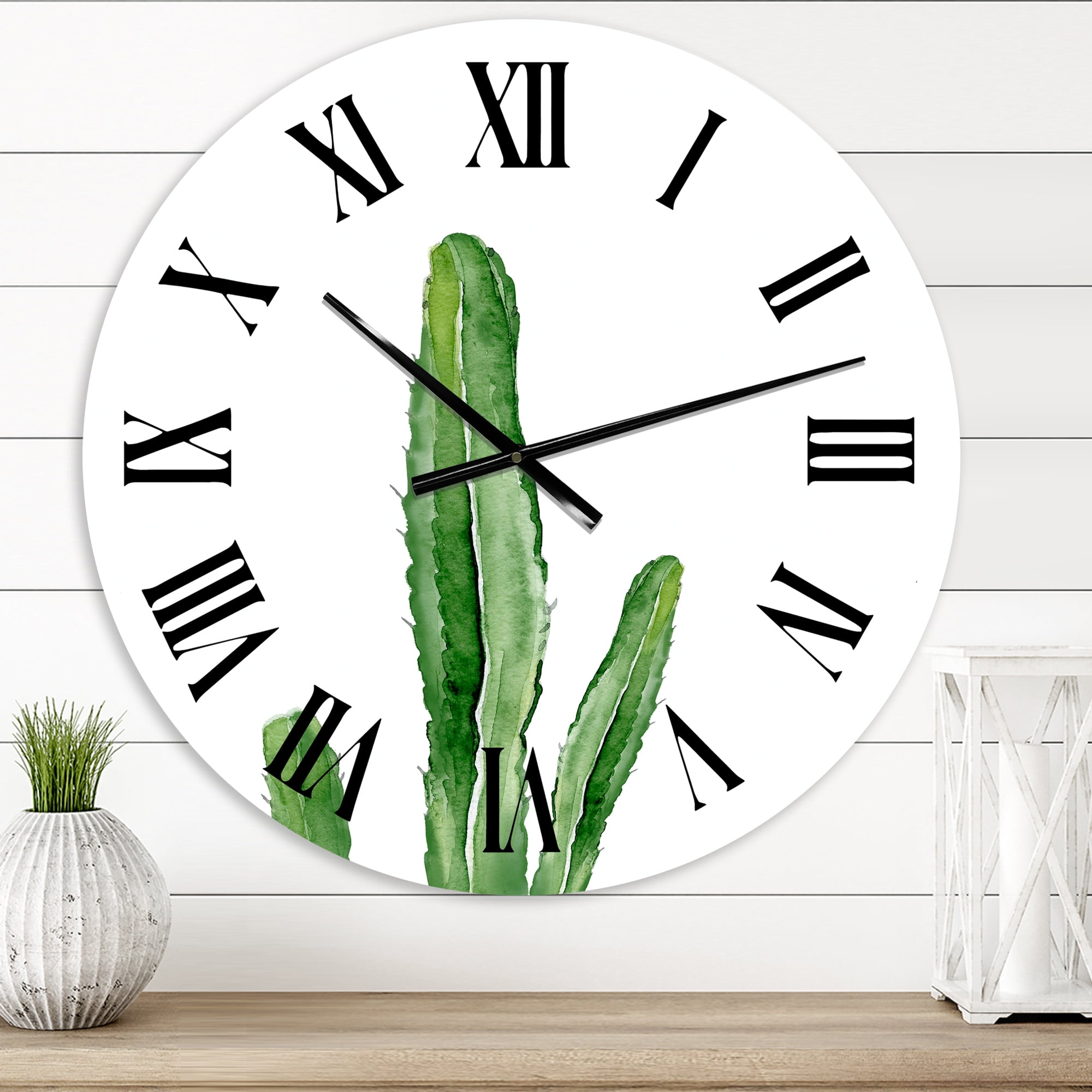 Designart 'Green Cactus South Western Plant Botanical Detail' Tropical Wall Clock
