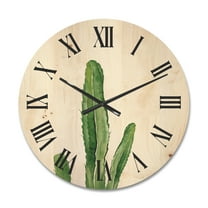 Designart 'Green Cactus South Western Plant' Tropical Wood Wall Clock