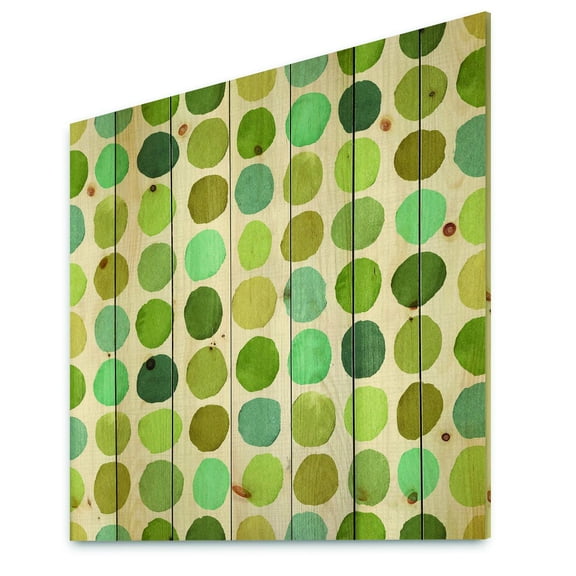 Designart 'Green Circle Geometric I' Mid-Century Modern Transitional Print on Natural Pine Wood
