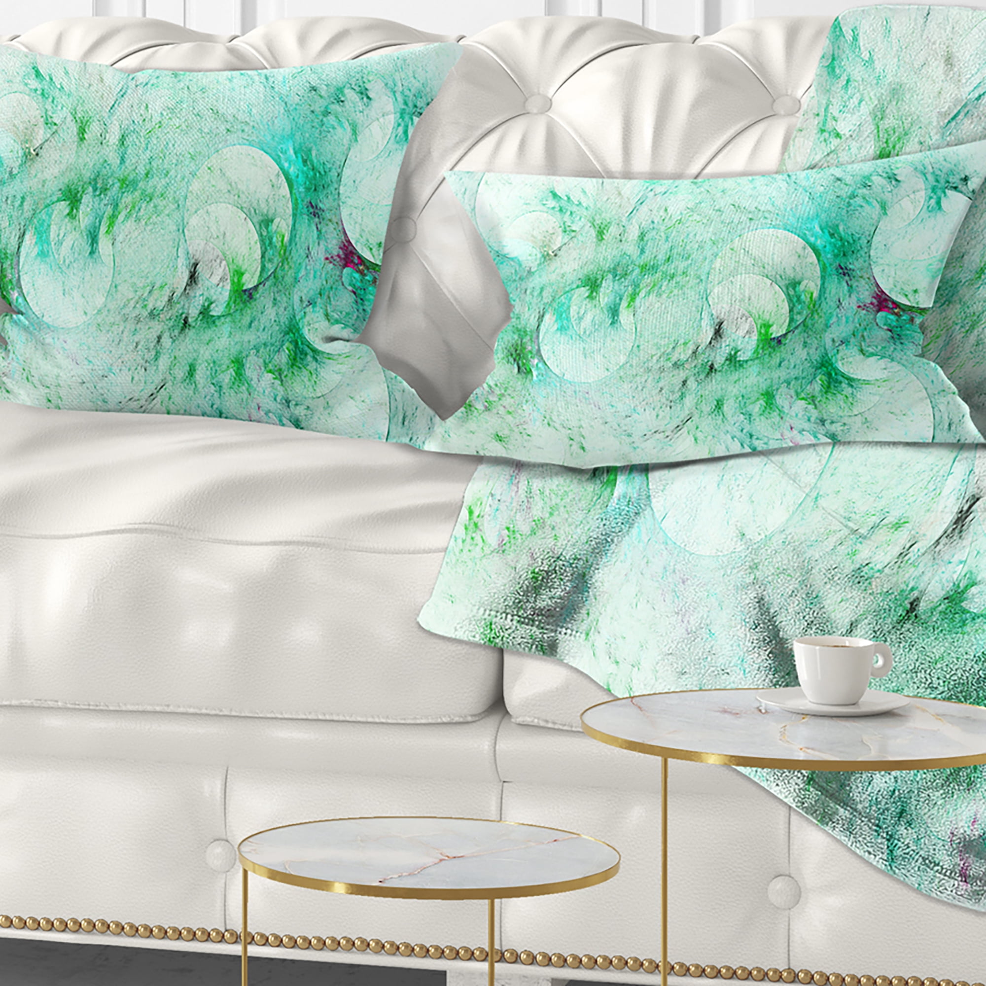 Designart Green Circles Fractal Texture - Abstract Throw Pillow - 12x20