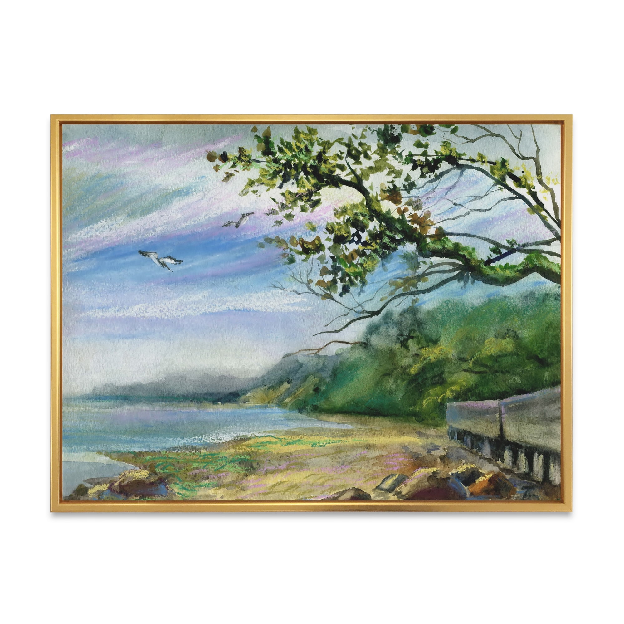 Designart 'Green Coast of The Baltic Sea' Nautical & Coastal Framed Canvas Wall Art Print