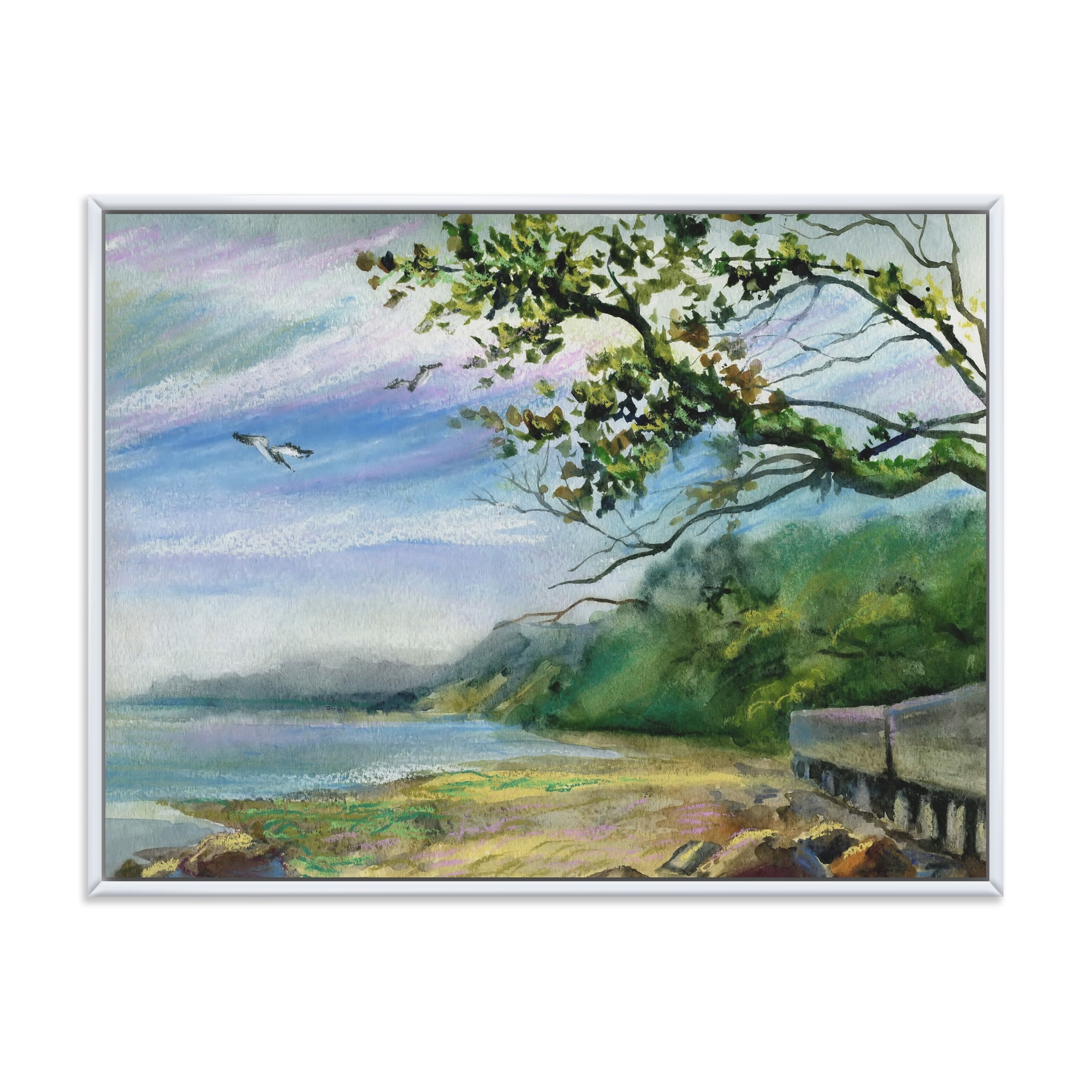 Designart 'Green Coast of The Baltic Sea' Nautical & Coastal Framed Canvas Wall Art Print