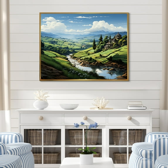 Designart "Green Country beauty Emerald Hills" Landscapes Floater Framed Canvas Art Print