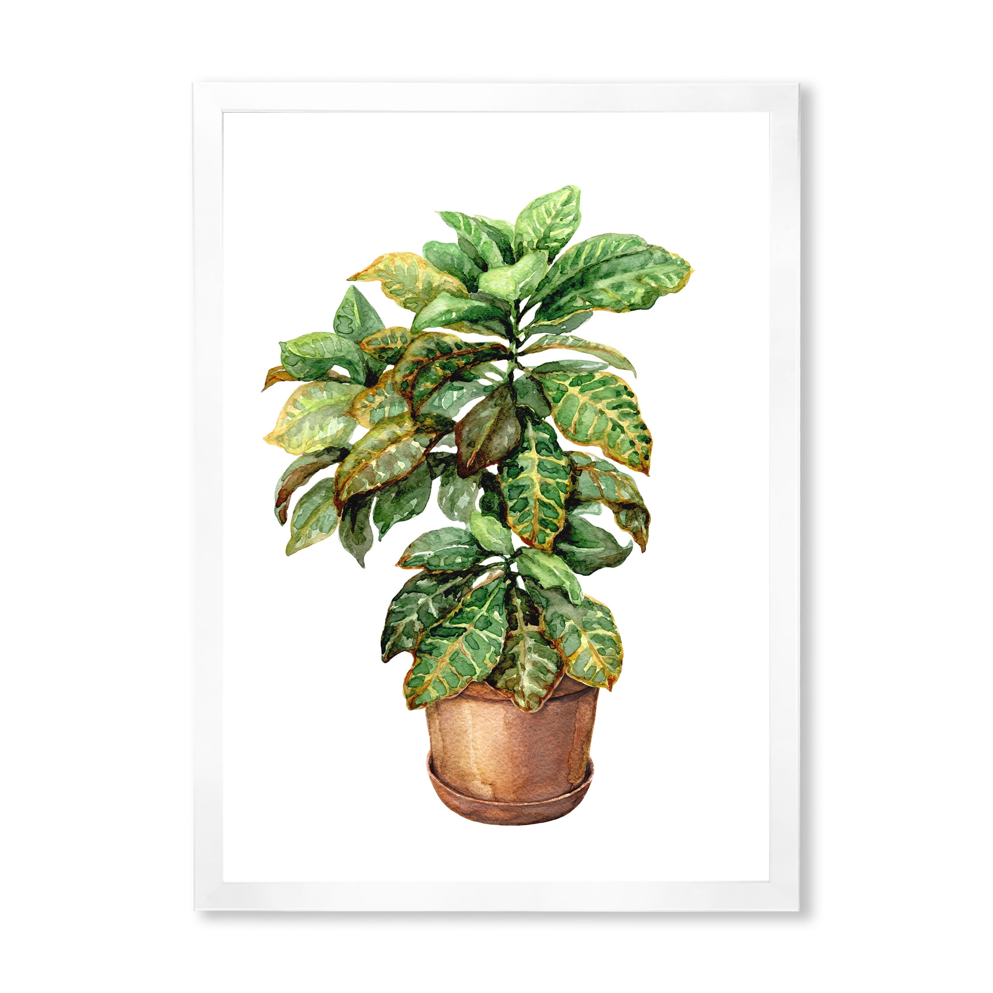 Designart 'Green Croton In Clay Flowerpot' Traditional Framed Art Print