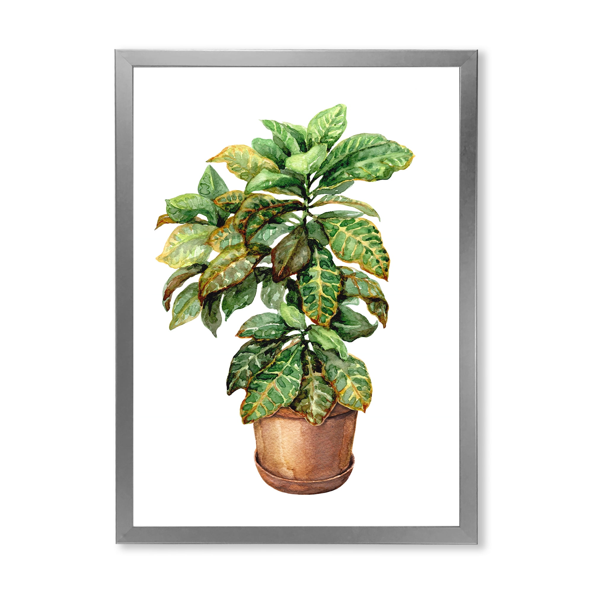 Designart 'Green Croton In Clay Flowerpot' Traditional Framed Art Print
