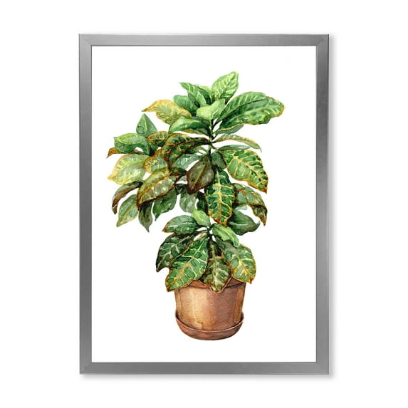 Designart 'Green Croton In Clay Flowerpot' Traditional Framed Art Print