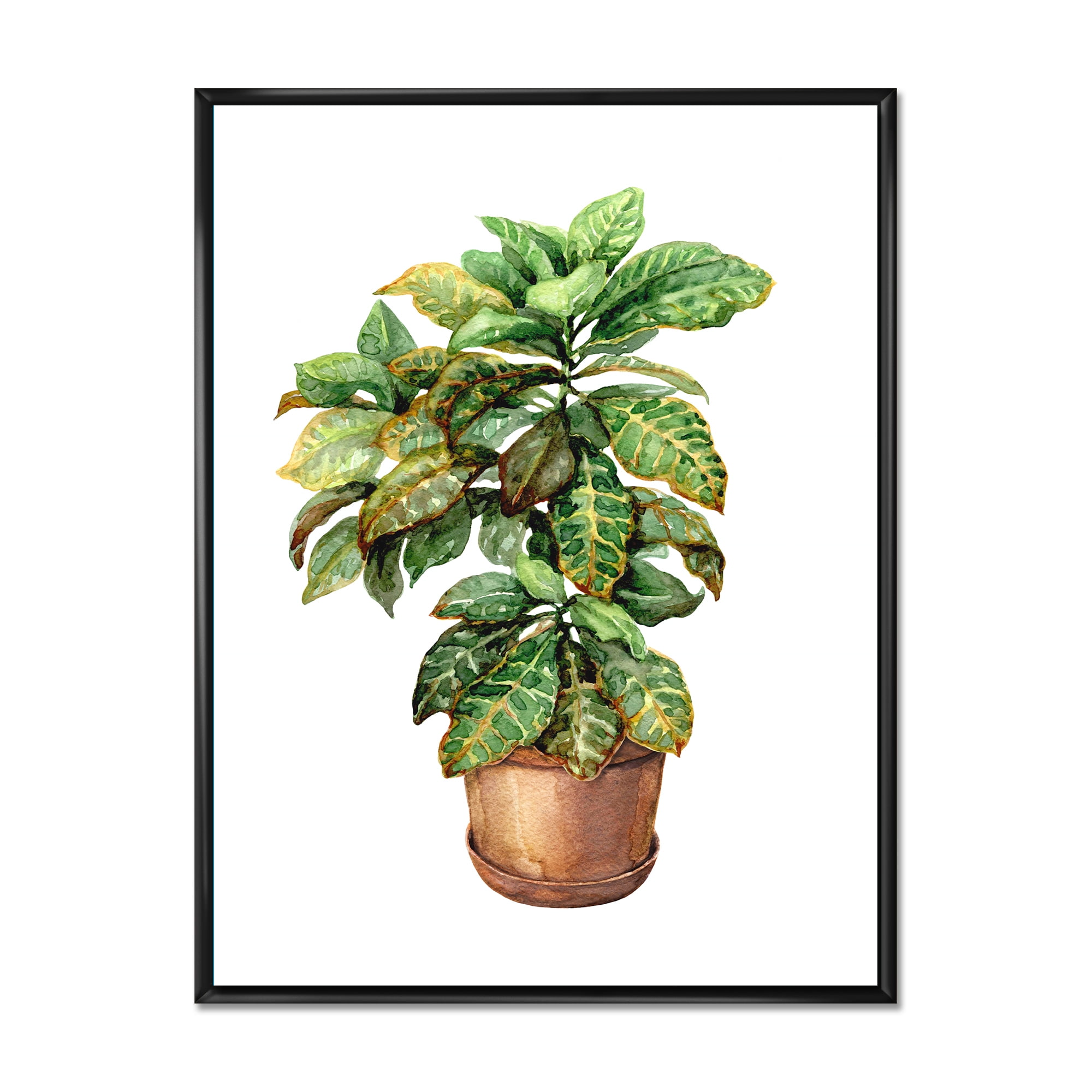 Designart 'Green Croton In Clay Flowerpot' Traditional Framed Canvas Wall Art Print