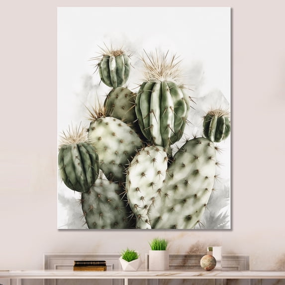 Designart "Green Desert Flower Cactus" Floral Cactus Wall Decor