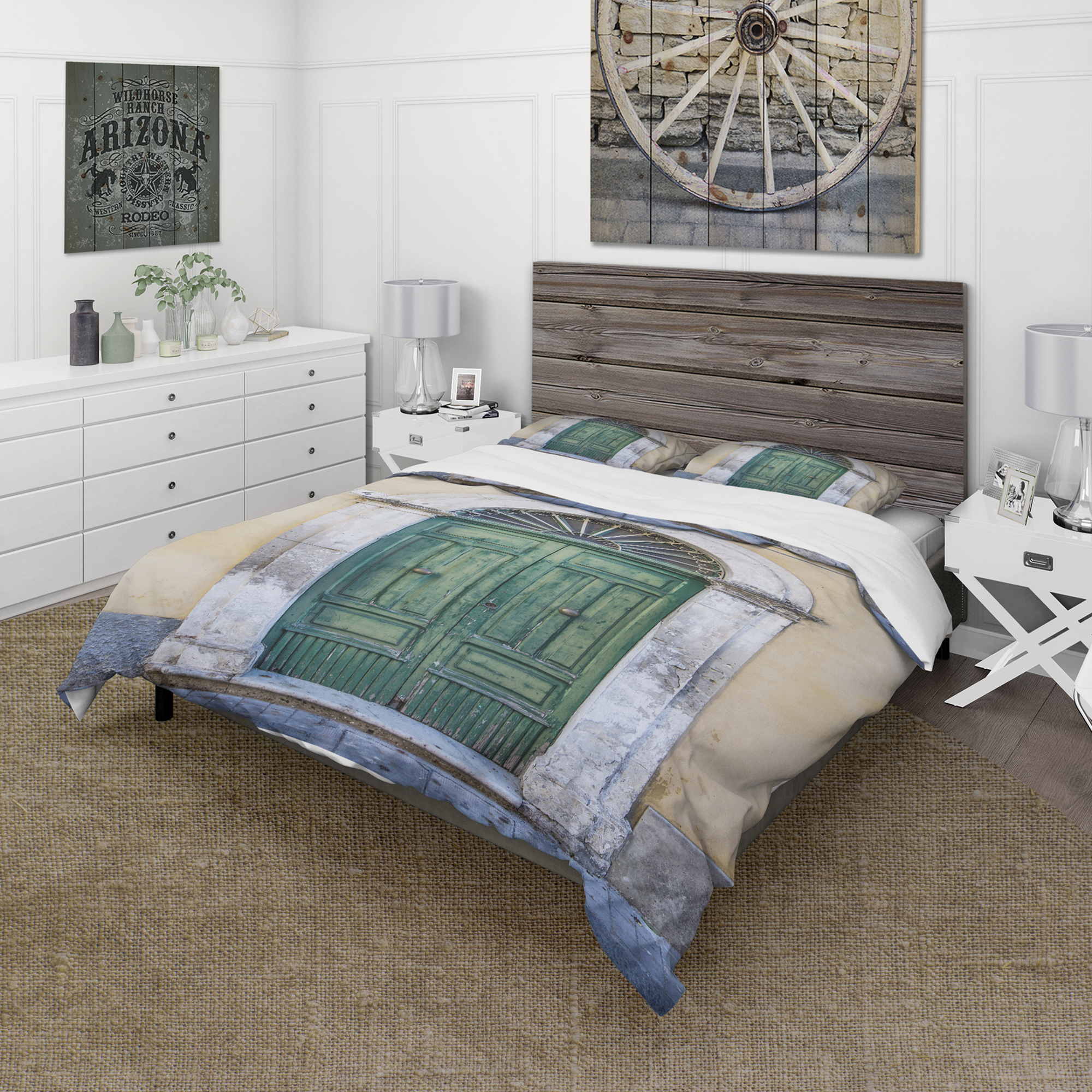 Designart 'Green Door in Sicily' Vintage Duvet Cover Set