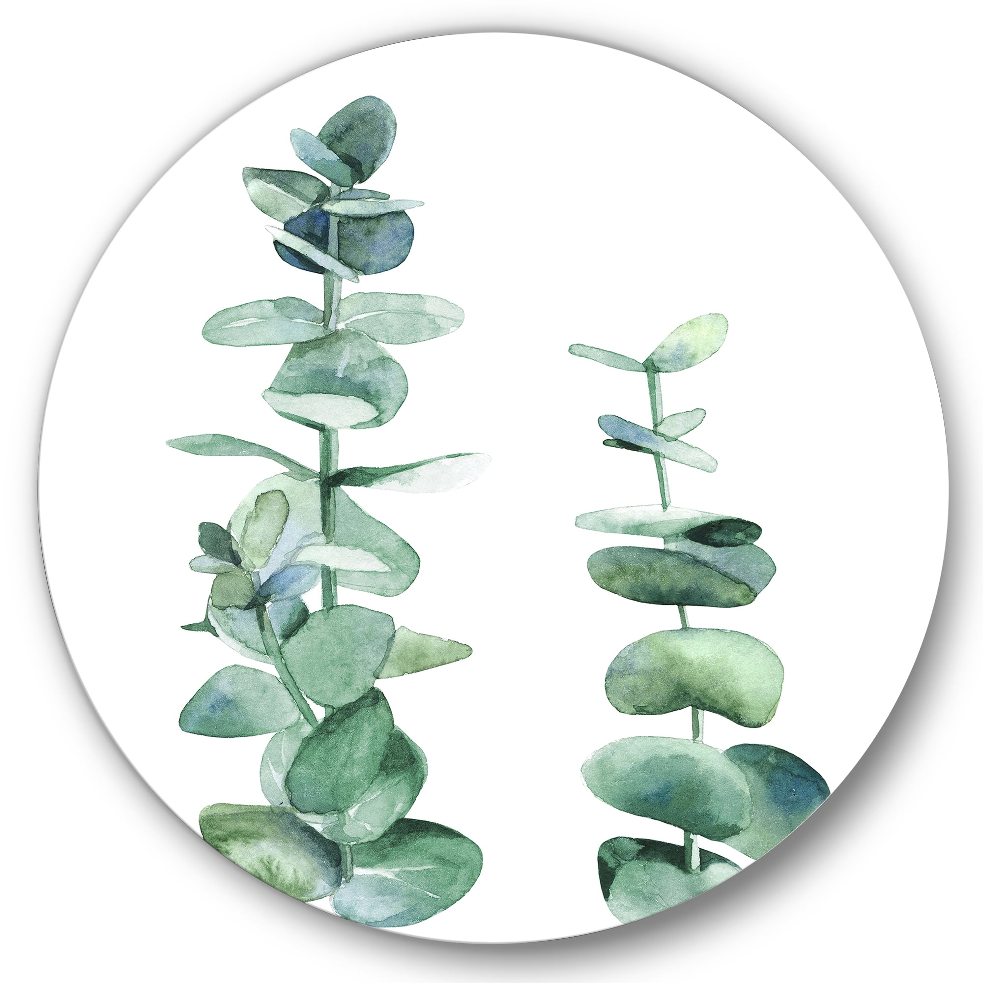 Designart 'Green Eucalyptus Branch' Tropical Circle Metal Wall Art 36x36 - Disc of 36