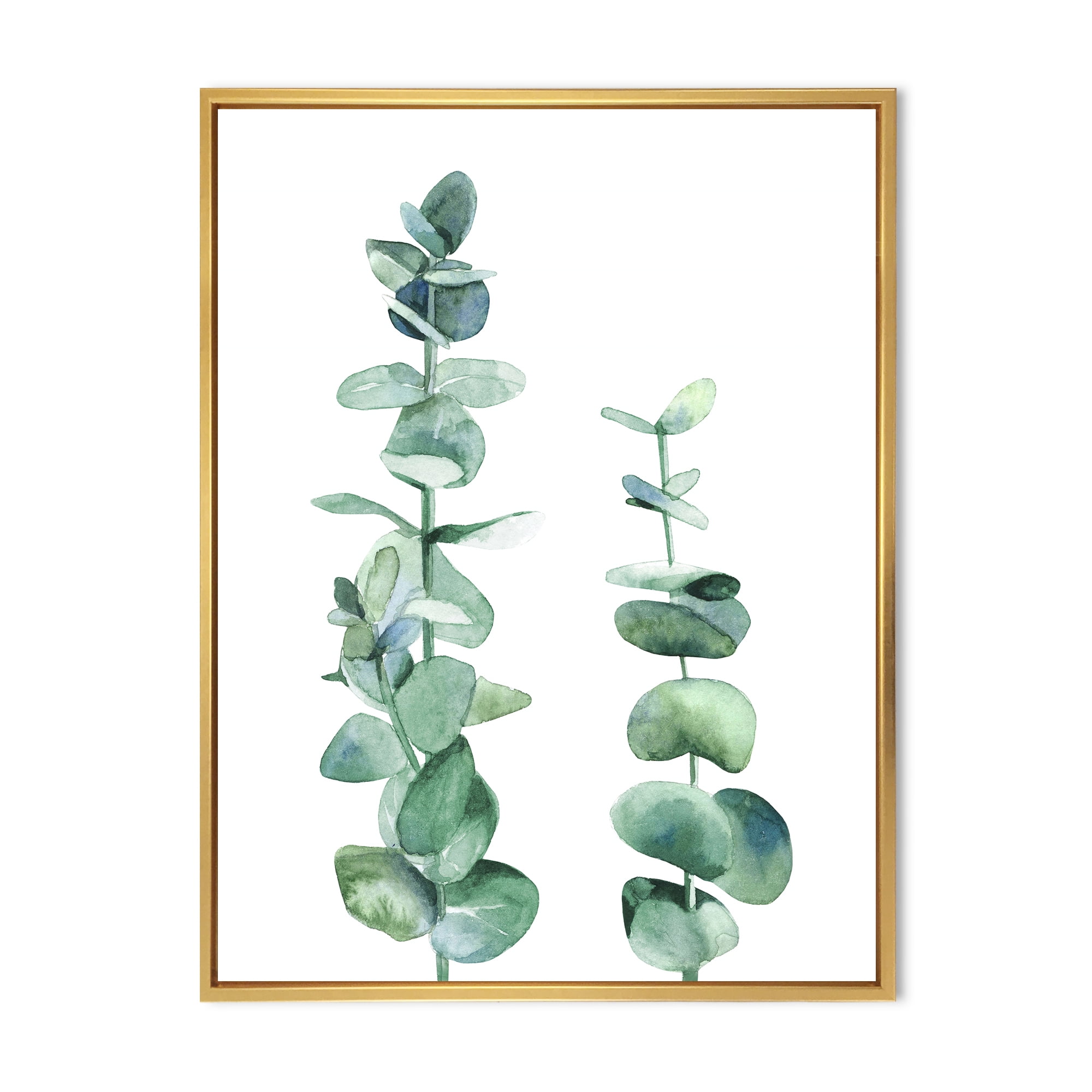 Designart 'Green Eucalyptus Branch' Tropical Framed Canvas Wall Art Print