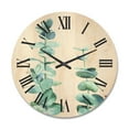 thumbnail image 1 of Designart 'Green Eucalyptus Branch' Tropical Wood Wall Clock, 1 of 5