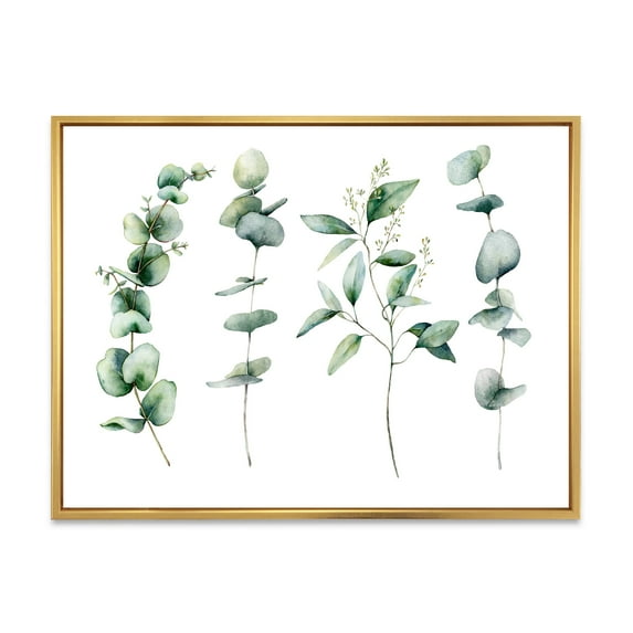 Designart 'Green Eucalyptus Plant Branches I' Traditional Framed Canvas Wall Art Print