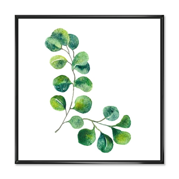 Designart 'Green Eucalyptus Plant Branches II' Traditional Framed Canvas Wall Art Print