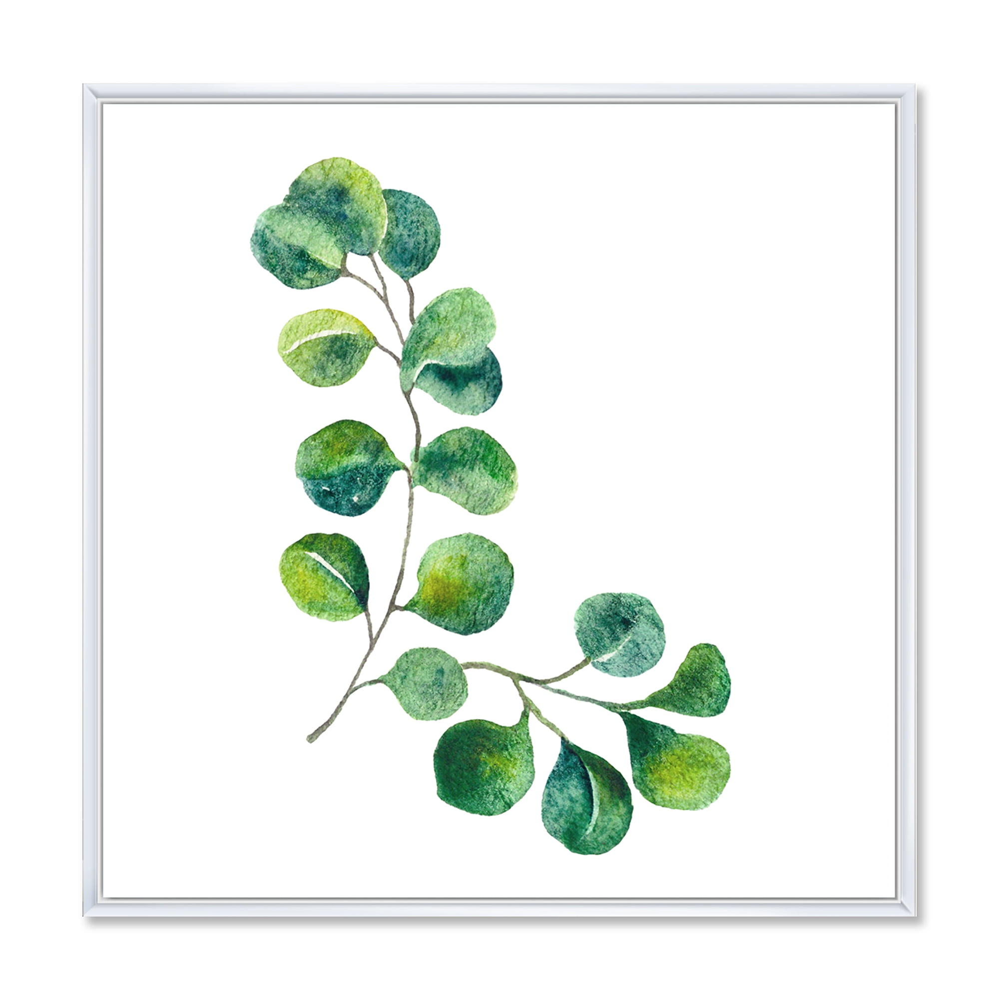 Designart 'Green Eucalyptus Plant Branches II' Traditional Framed Canvas Wall Art Print