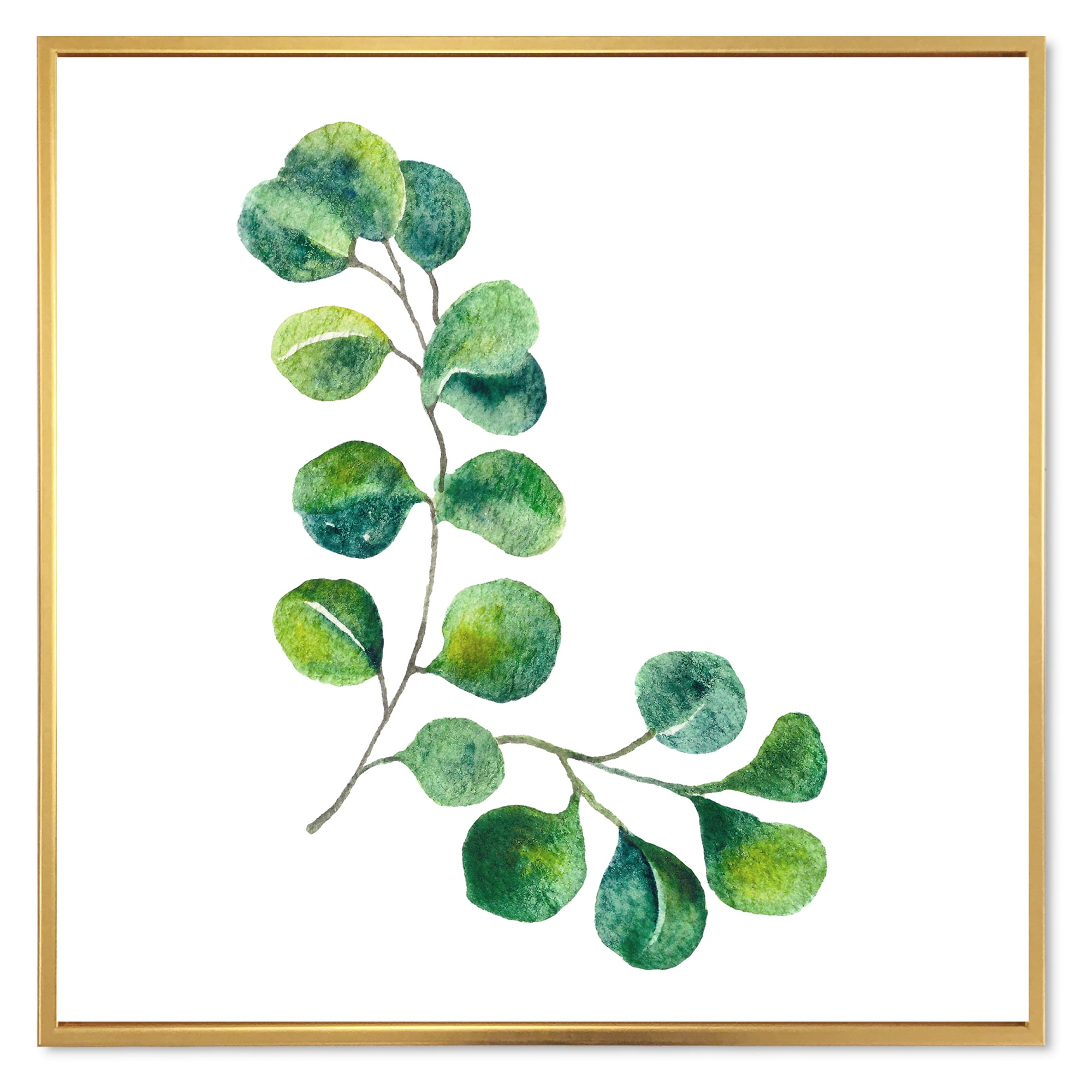 Designart 'Green Eucalyptus Plant Branches II' Traditional Framed Canvas Wall Art Print