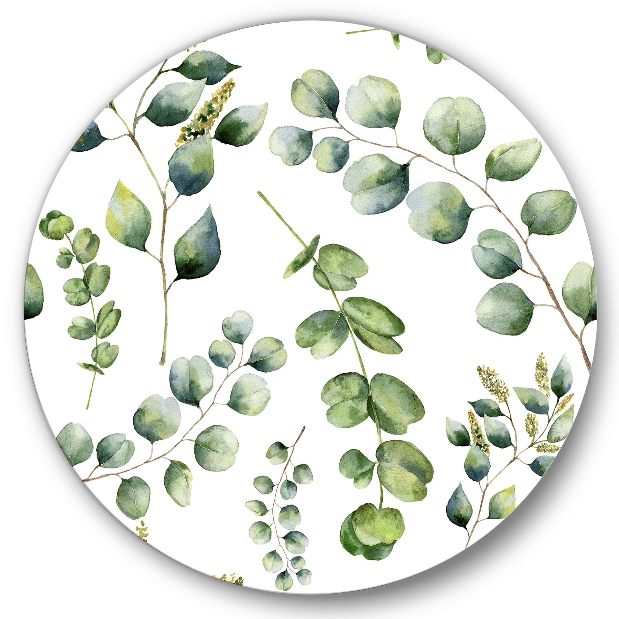 Designart 'Green Eucalyptus Plant Branches III' Traditional Circle Metal Wall Art 36x36 - Disc of 36