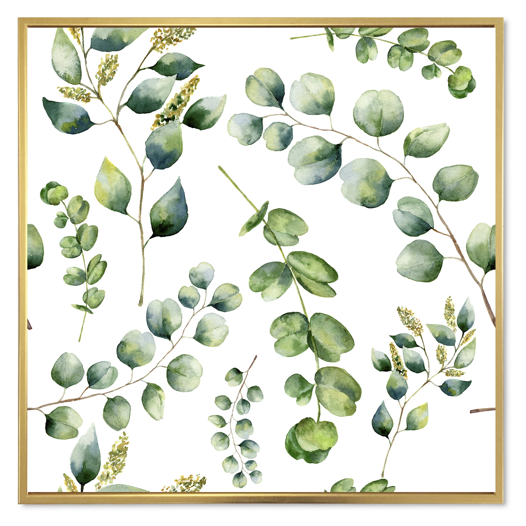 Designart 'Green Eucalyptus Plant Branches III' Traditional Framed Canvas Wall Art Print