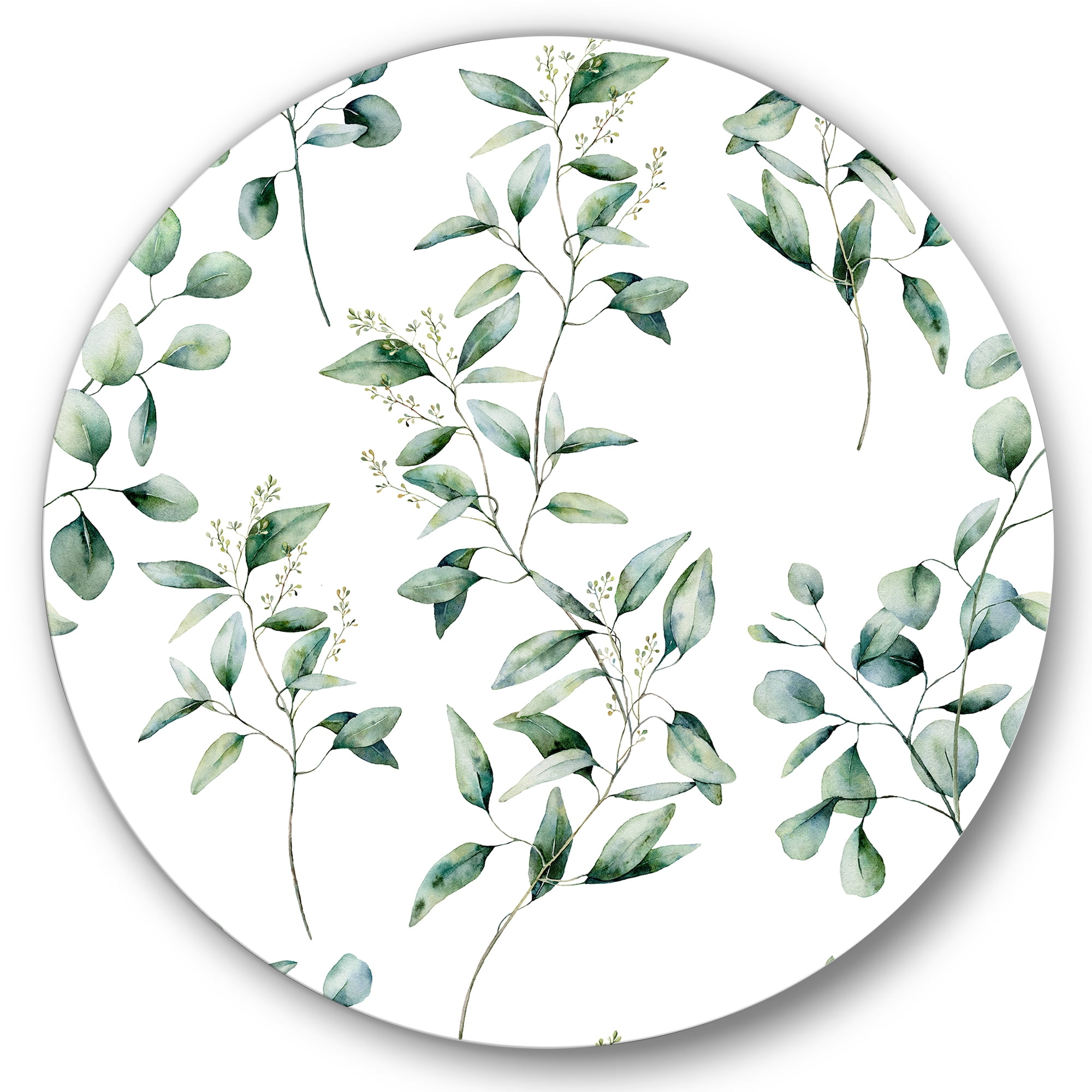 Designart 'Green Eucalyptus Plant Branches IV' Traditional Circle Metal Wall Art 36x36 - Disc of 36