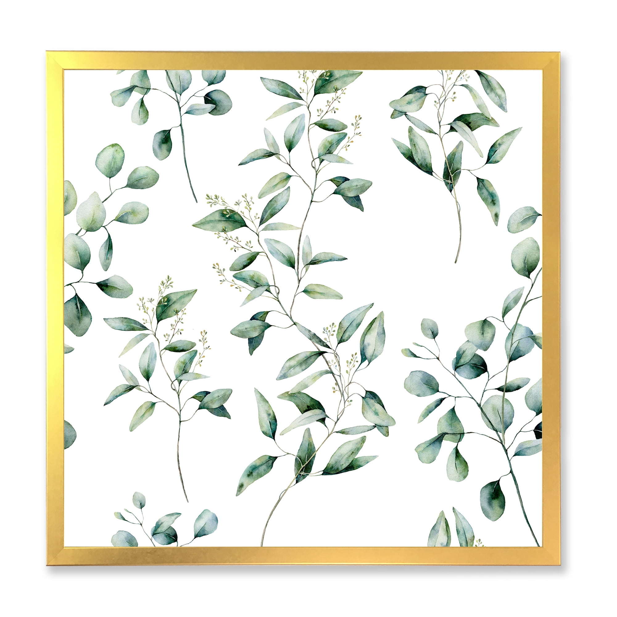 Designart 'Green Eucalyptus Plant Branches IV' Traditional Framed Art Print