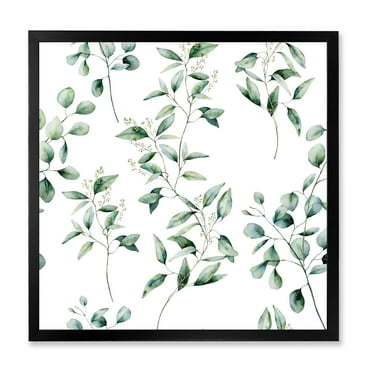 Designart 'Green Eucalyptus Plant Branches IV' Traditional Framed Art Print