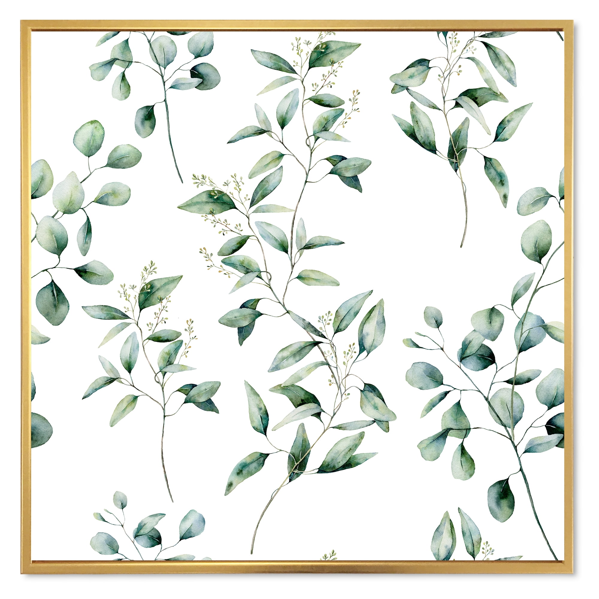 Designart 'Green Eucalyptus Plant Branches IV' Traditional Framed Canvas Wall Art Print
