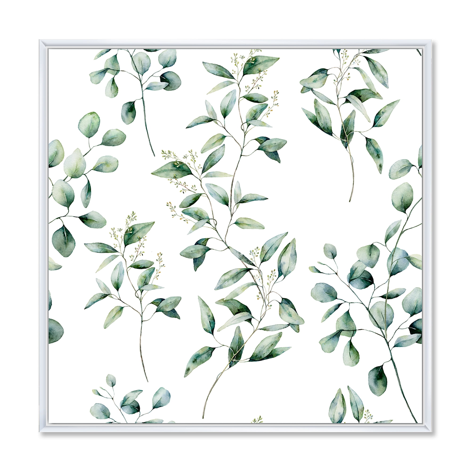 Designart 'Green Eucalyptus Plant Branches IV' Traditional Framed Canvas Wall Art Print