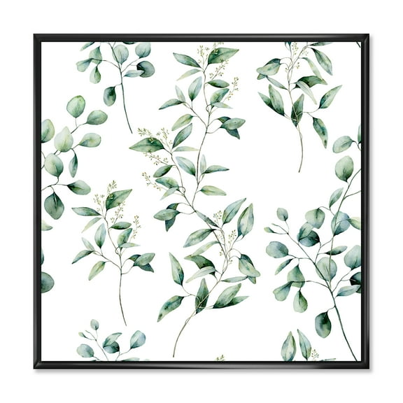 Designart 'Green Eucalyptus Plant Branches IV' Traditional Framed Canvas Wall Art Print