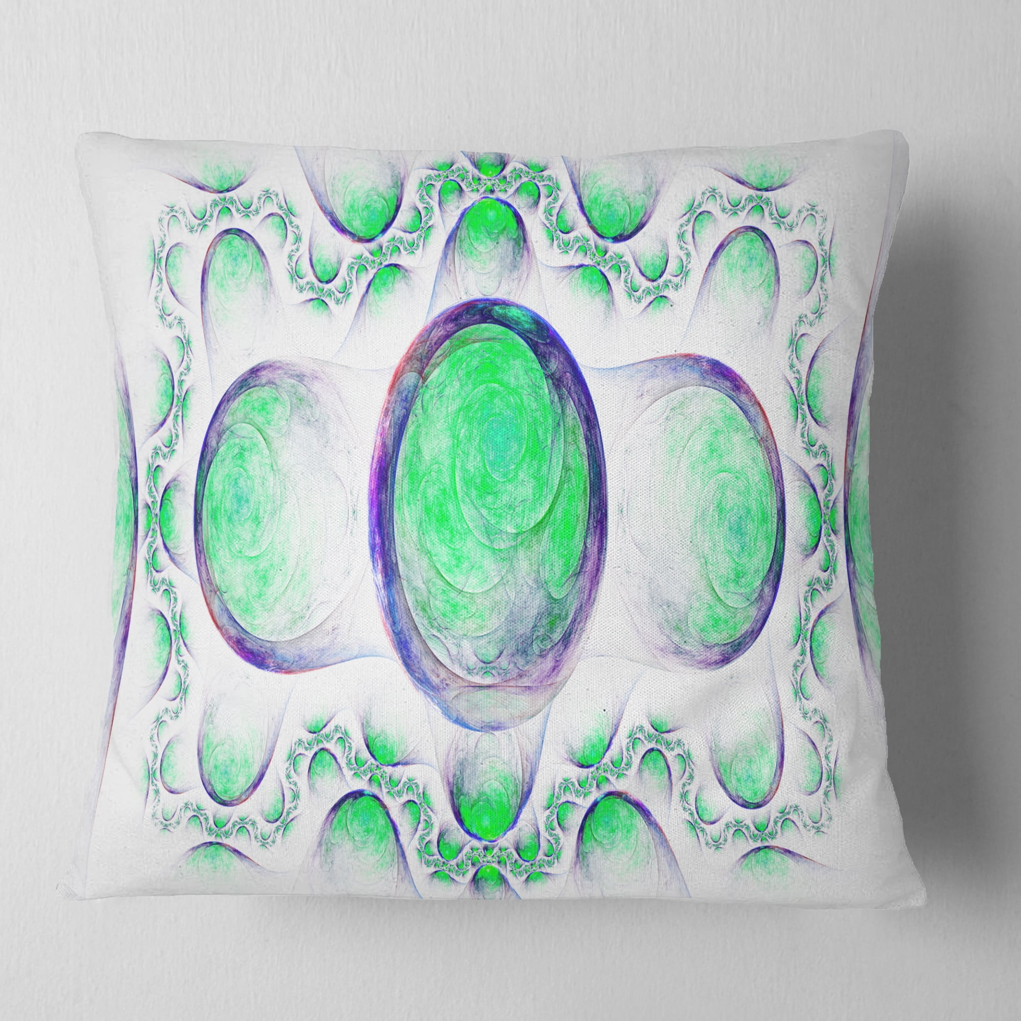 Designart Green Exotic Pattern on White - Abstract Throw Pillow - 16x16