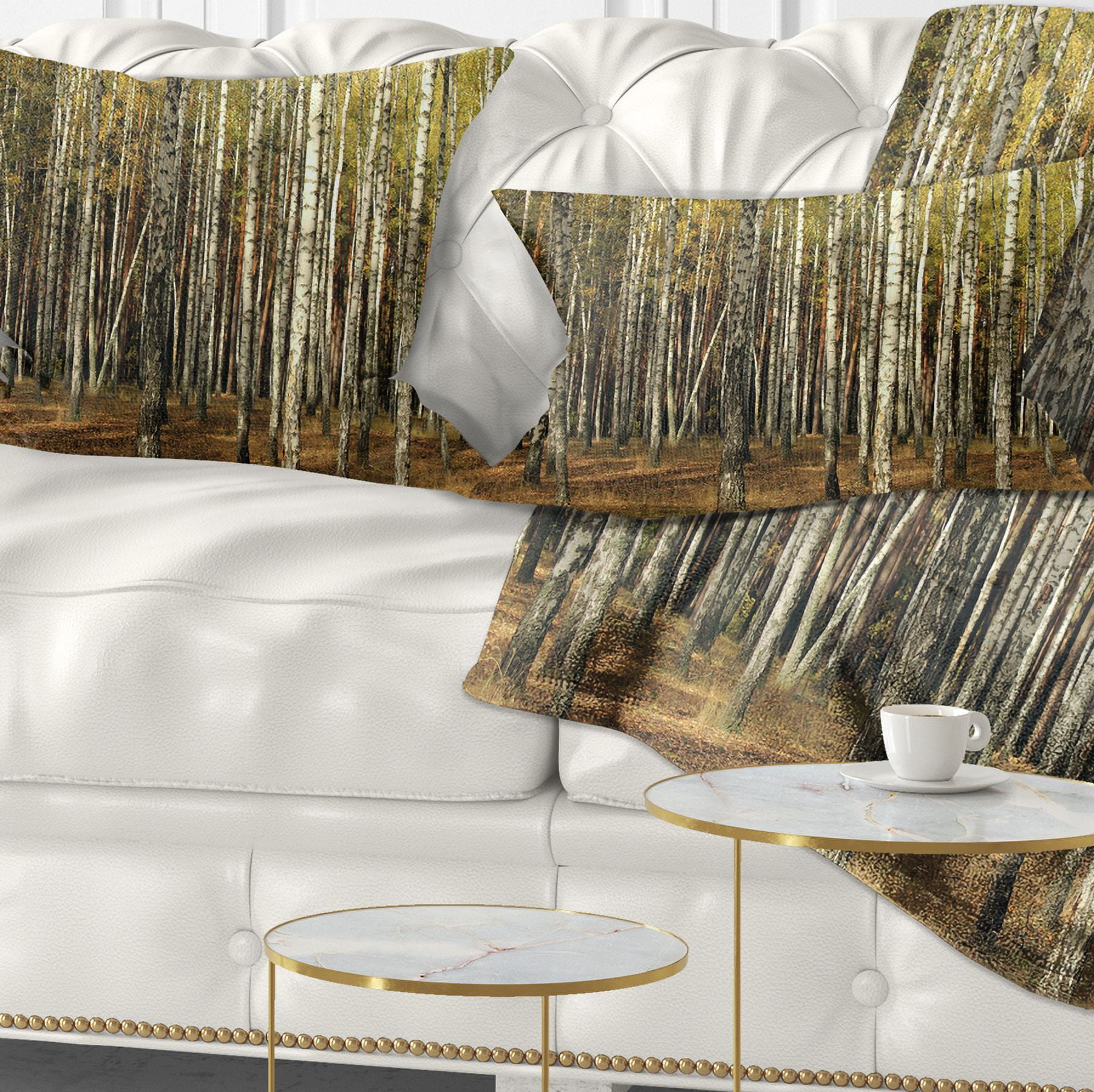 Designart Green Fall Forest with Thick Trees - Forest Throw Pillow - 12x20