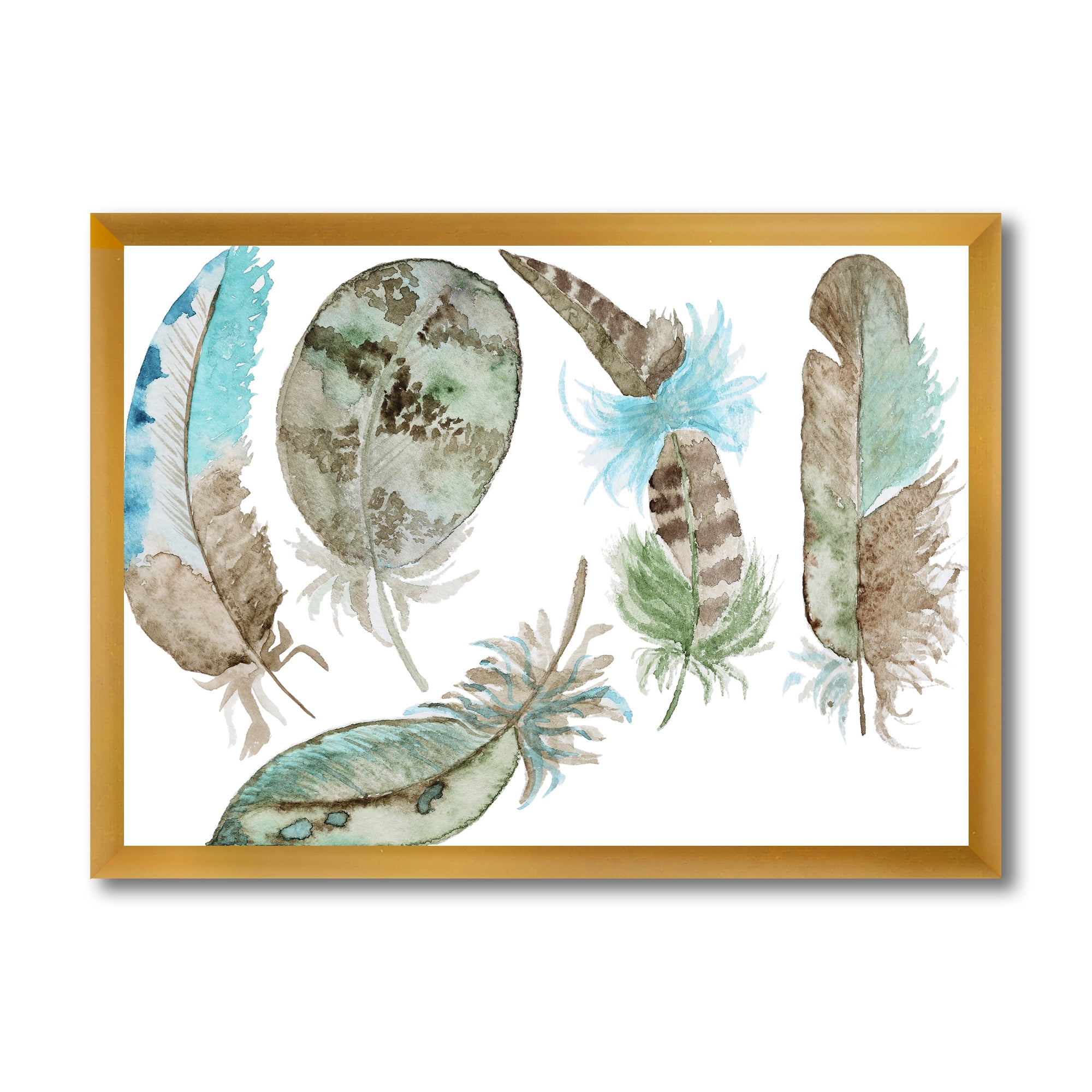 Designart 'Green Feathers Set On White' Bohemian & Eclectic Framed Art Print