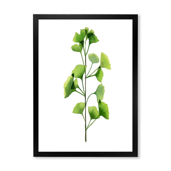 Designart 'Green Field Plant Foliage Branch' Farmhouse Framed Art Print