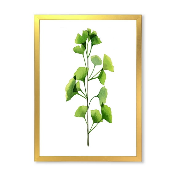 Designart 'Green Field Plant Foliage Branch' Farmhouse Framed Art Print