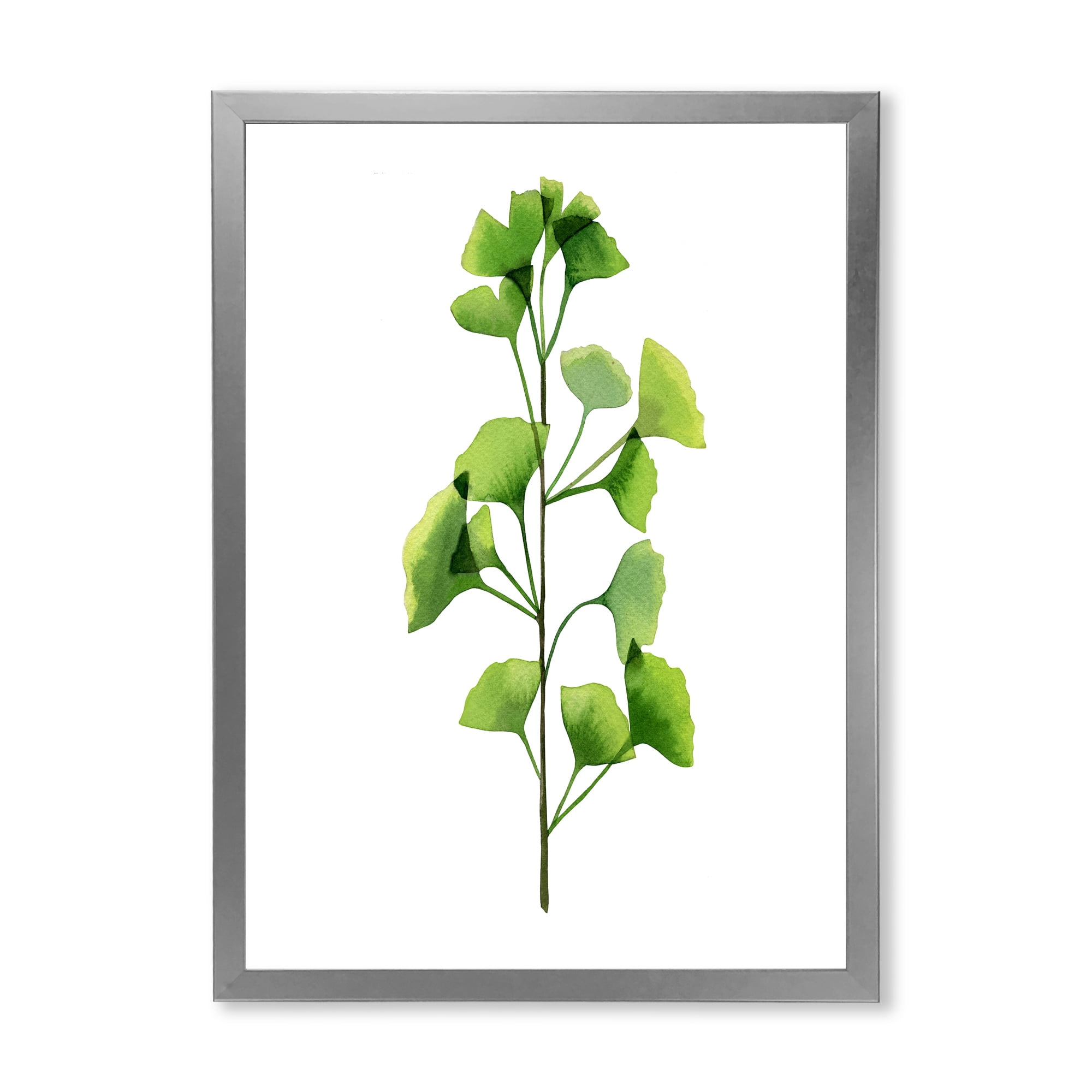 Designart 'Green Field Plant Foliage Branch' Farmhouse Framed Art Print
