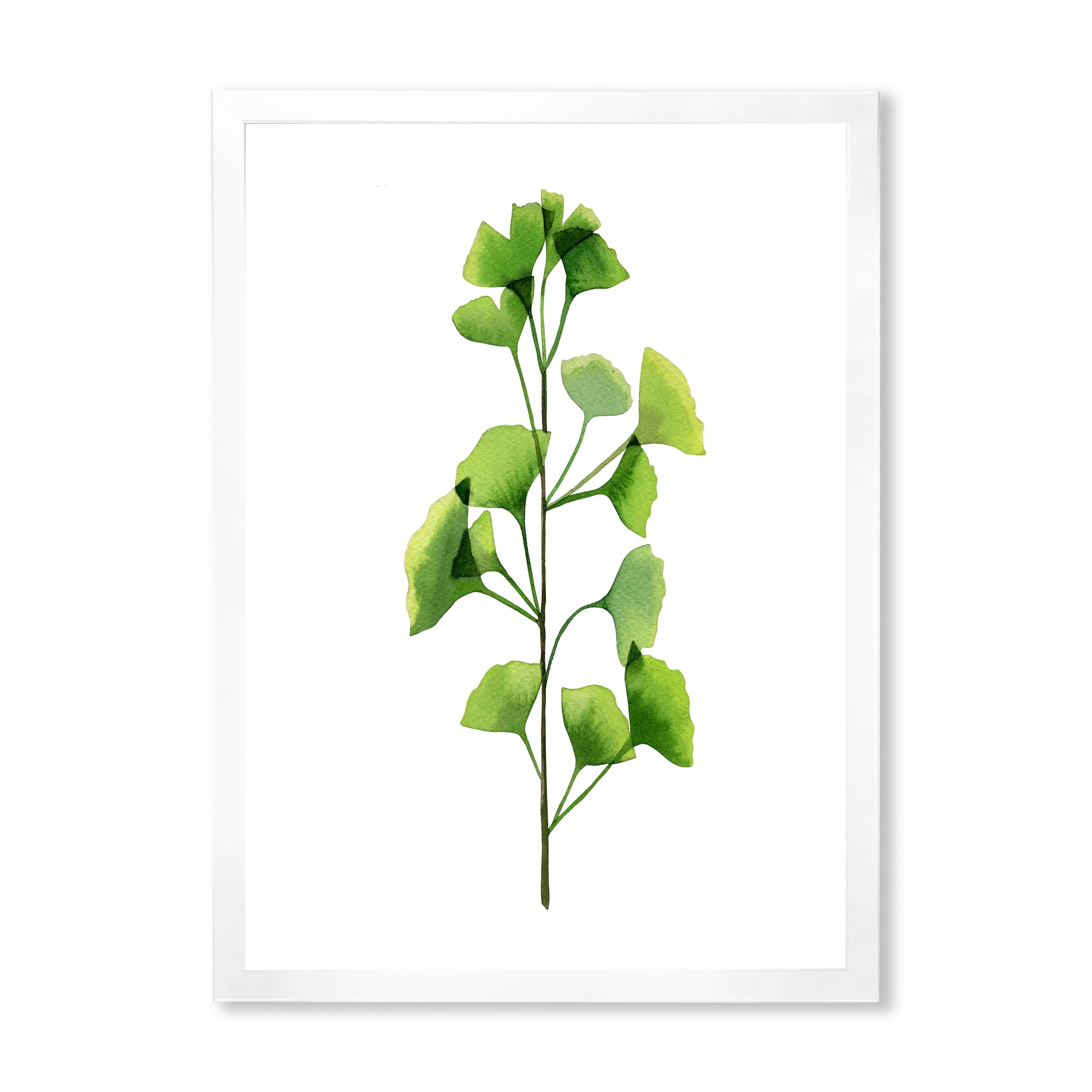 Designart 'Green Field Plant Foliage Branch' Farmhouse Framed Art Print