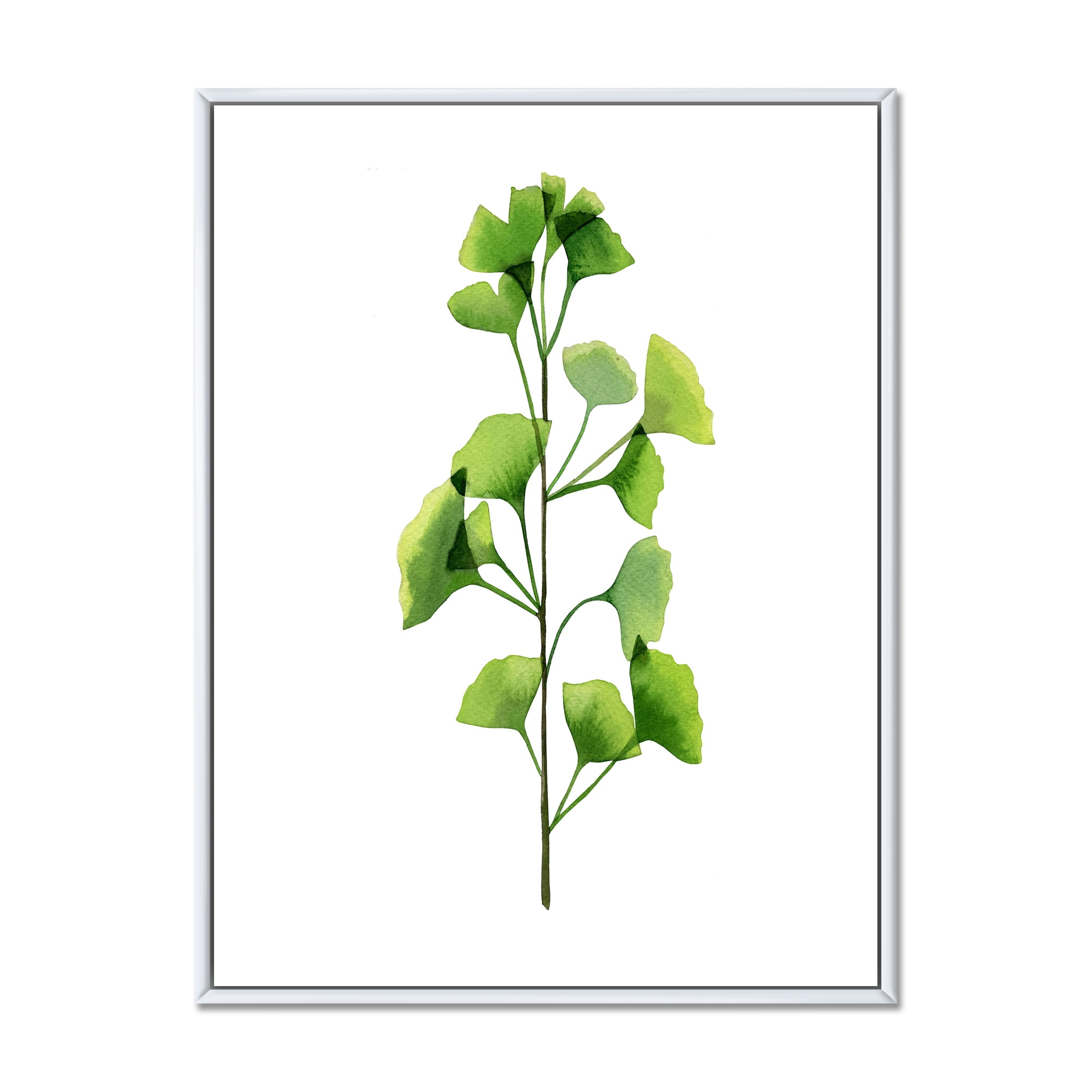 Designart 'Green Field Plant Foliage Branch' Farmhouse Framed Canvas Wall Art Print