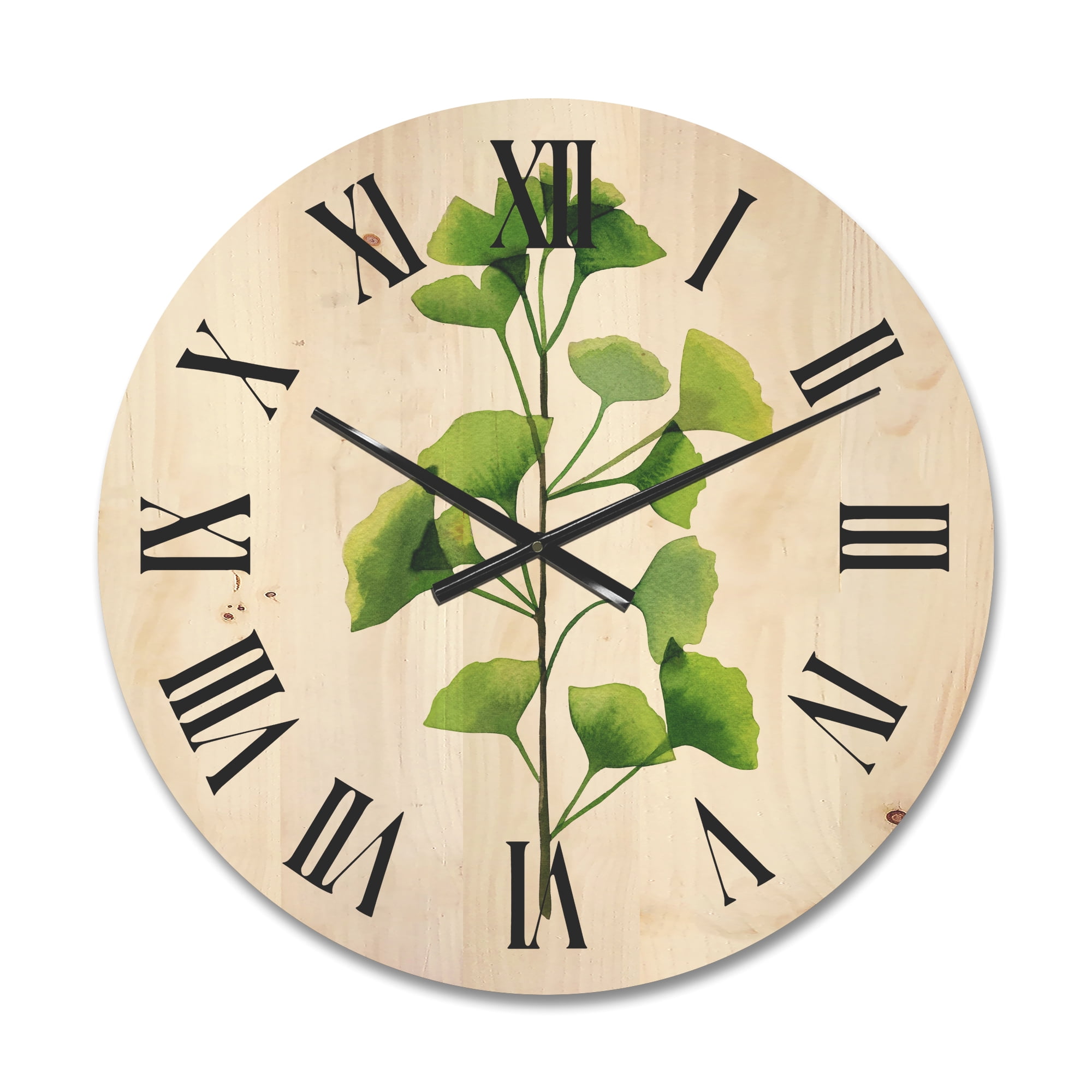 Designart 'Green Field Plant Foliage Branch' Farmhouse Wood Wall Clock