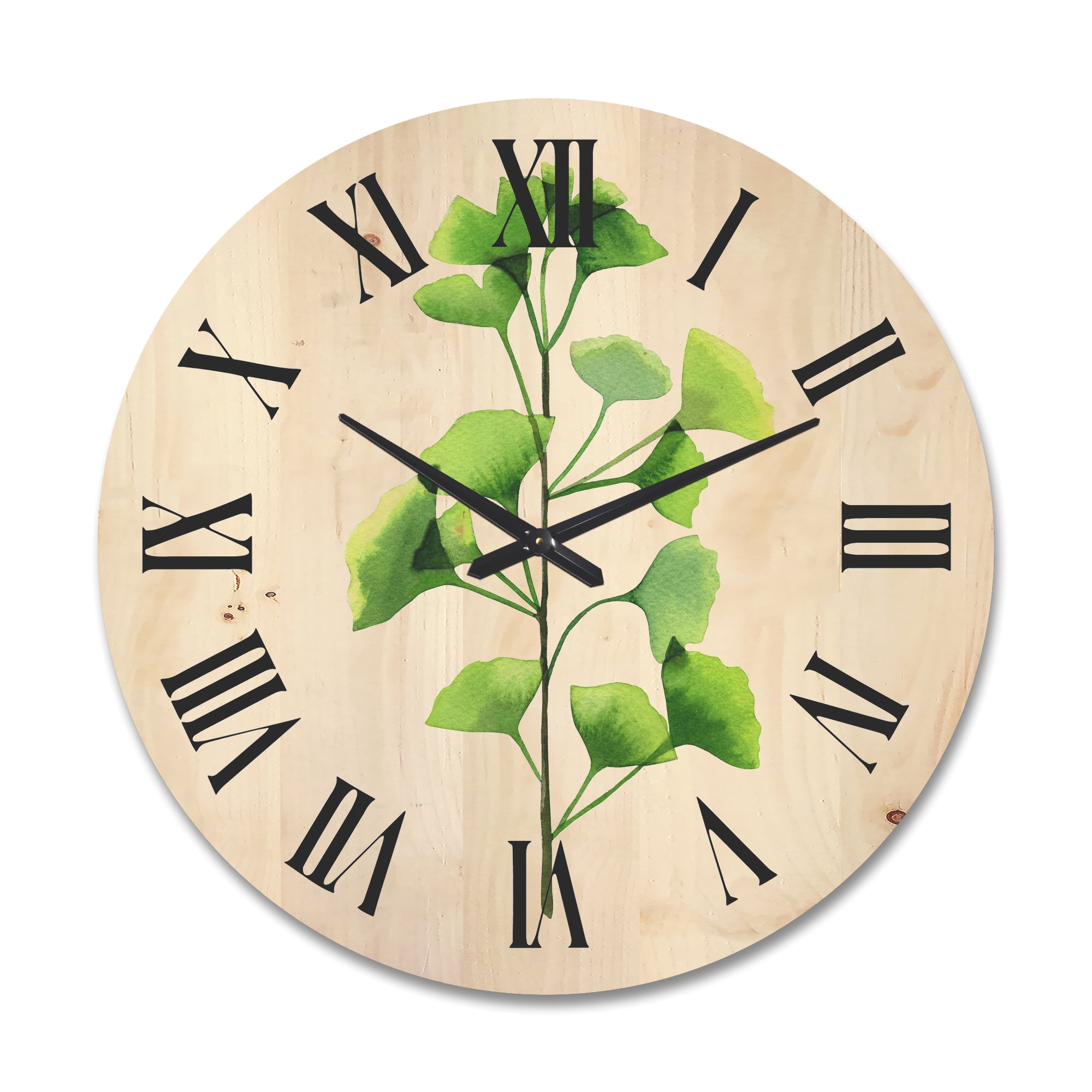 Designart 'Green Field Plant Foliage Branch' Farmhouse Wood Wall Clock