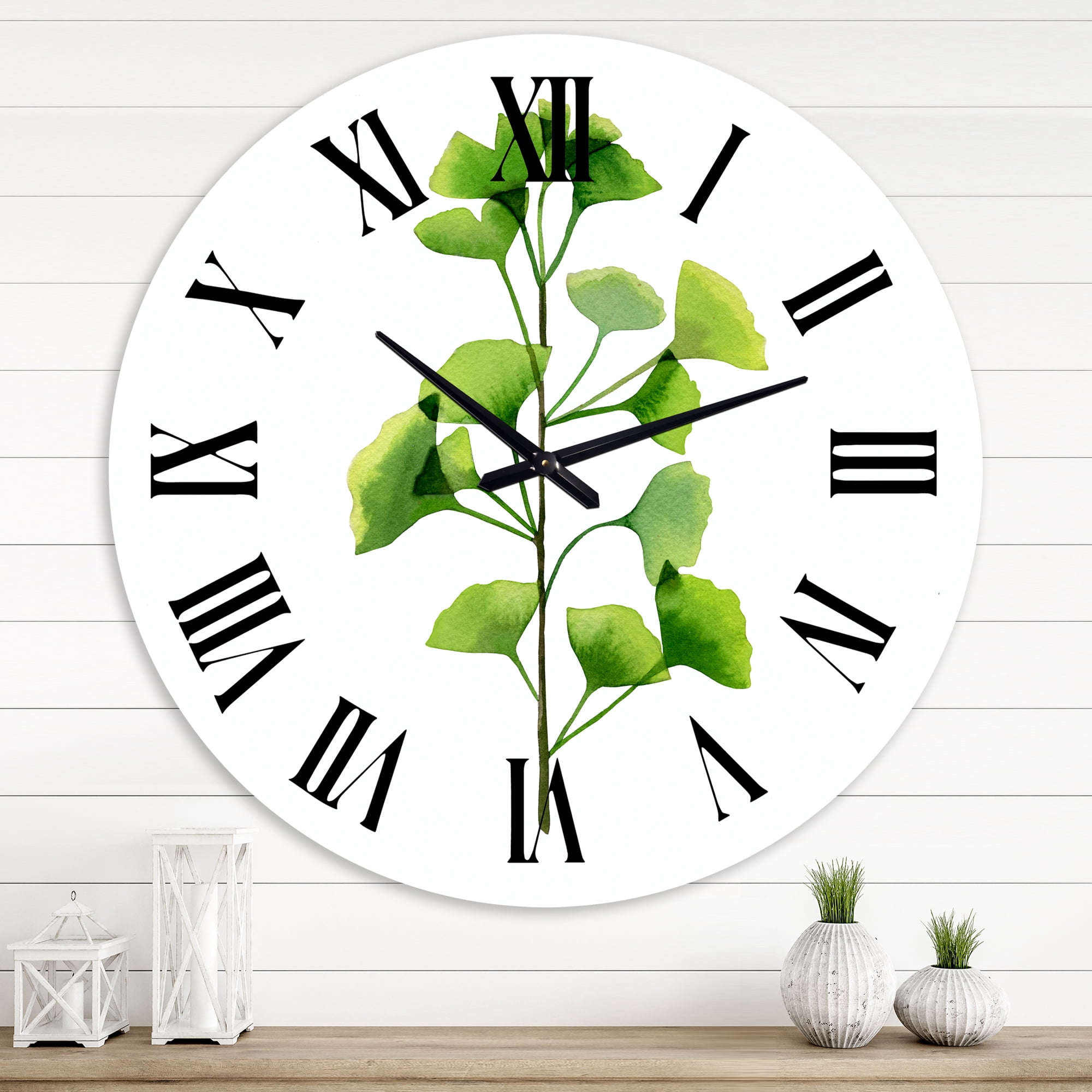 Designart 'Green Field Plant Foliage' Farmhouse Wall Clock
