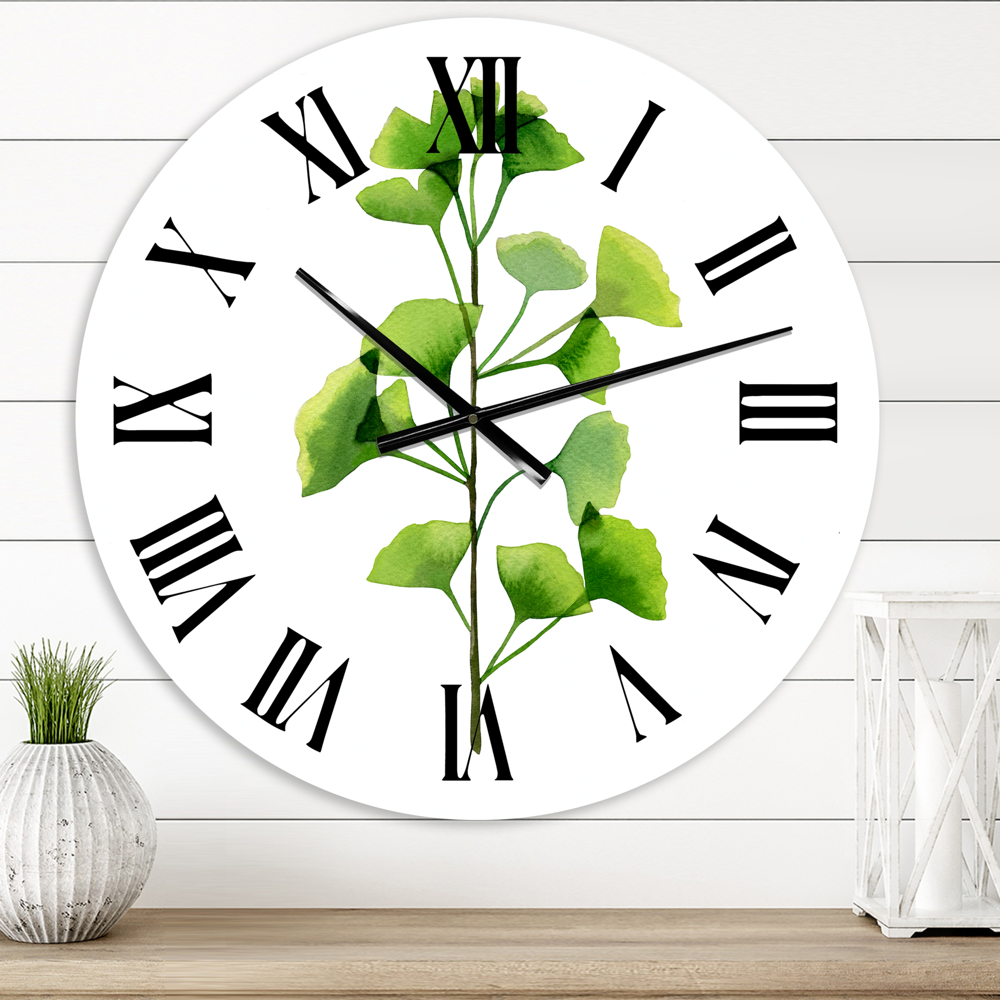 Designart 'Green Field Plant Foliage' Farmhouse Wall Clock